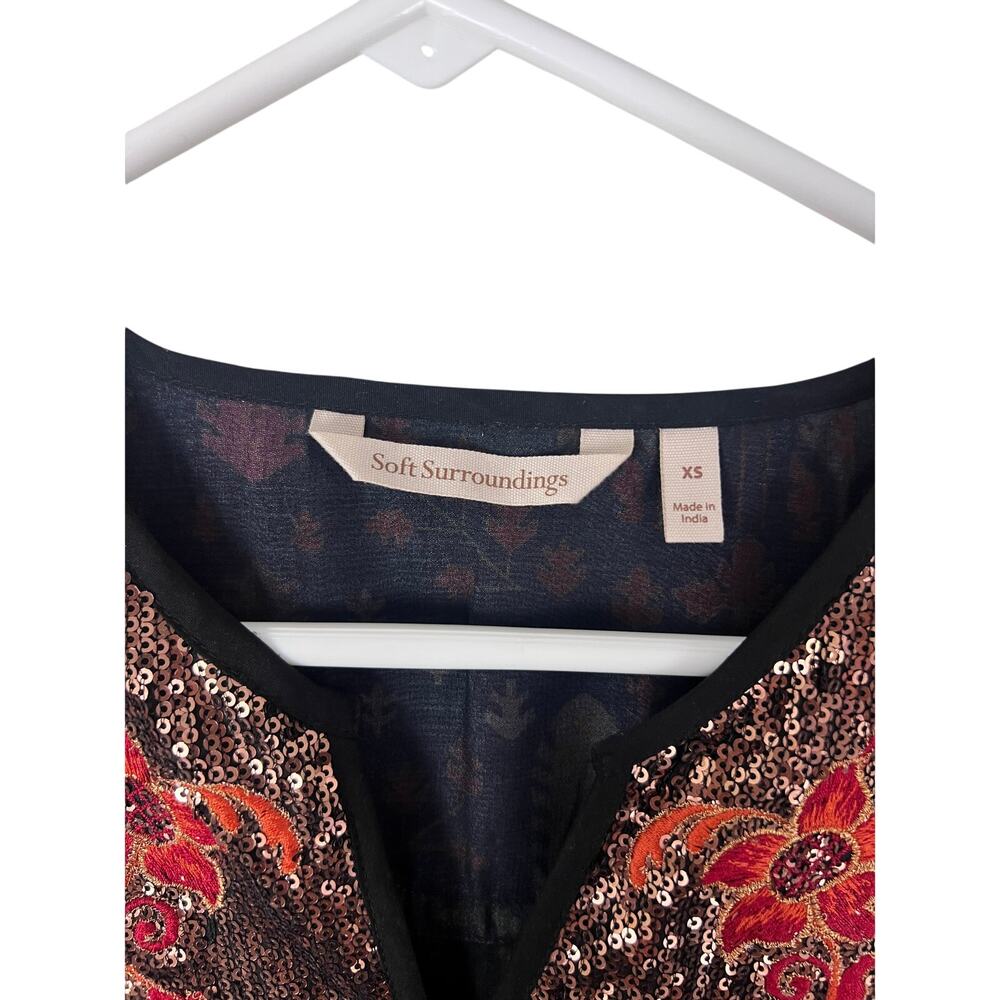 Soft Surroundings Adassa Burnout Velvet Tunic Mini Dress Patchwork Sequin Boho - Picture 9 of 10